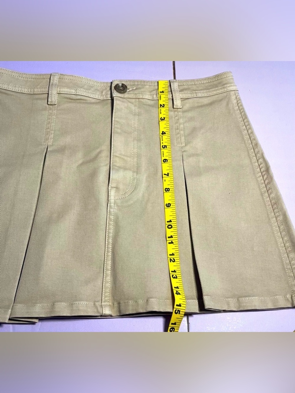 DL 1961 Size 28 Utility Mini Skirt Almond Soft Khaki Twill Classic Pleat Cotton - Picture 10 of 14
